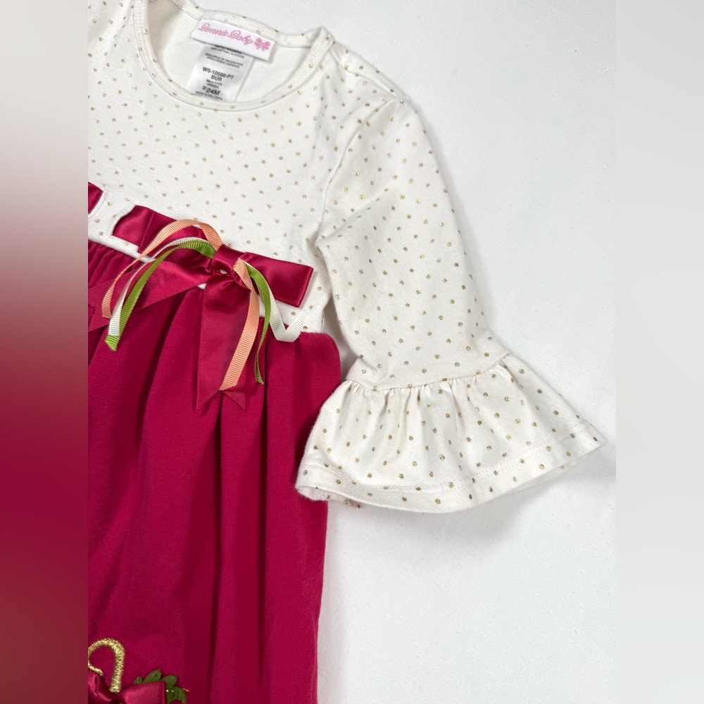 BONNIE BABY Girls' Autumn Thanksgiving Pumpkin Applique Mixed Print Dress 24M - Picture 5 of 10